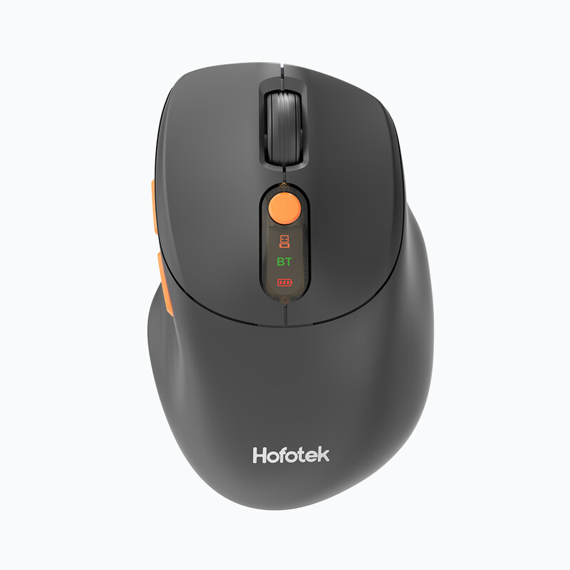 HOFOTEK M311 2,4G+BT Geräuschloser Büromaus - Verstellbare mehrstufige DPI, ergonomisches Schwarz-Orange, Multi-System-kompatibel (1xAA-Batterie)