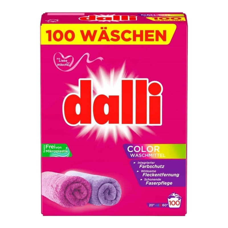 dalli Colorwaschpulver 6 kg, 100 Waschladungen, Frischer Duft, Parfümfreie Waschmittel für Color-, Fein- & Maschinenwäsche