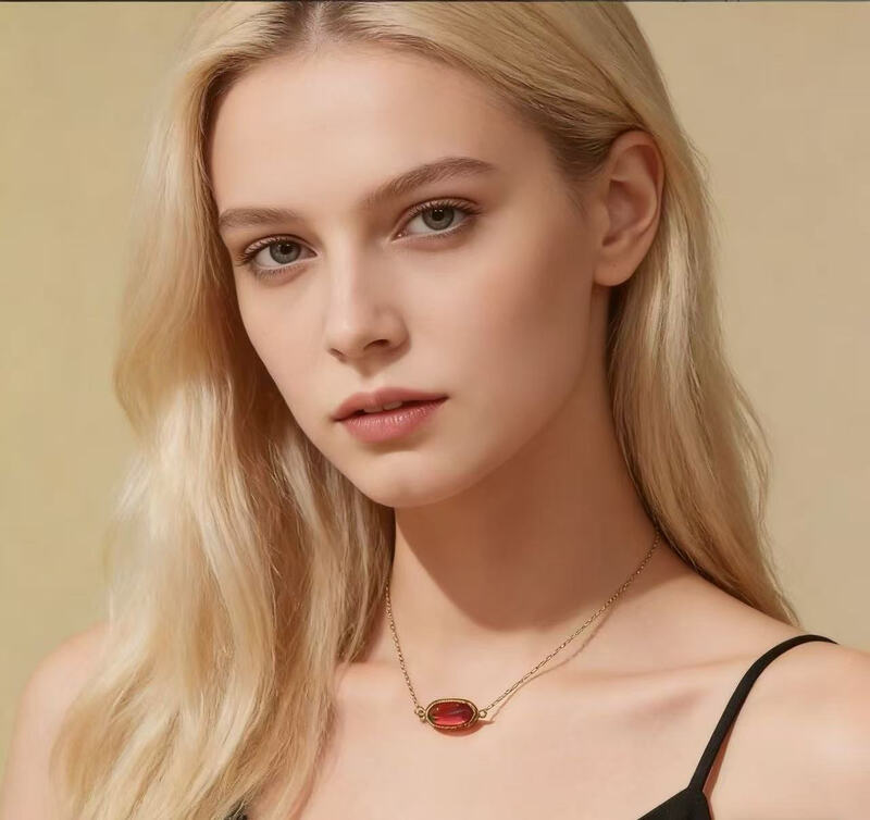 Hypoallergenic Natural Zirconia Gold Necklace for Women Red Zirconia Wholesale Ins-St