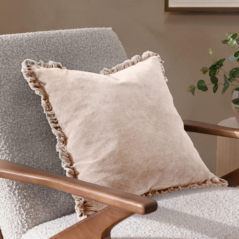 Yard Cushion Bertie Washed Cotton Velvet Square Natural 45x45cm