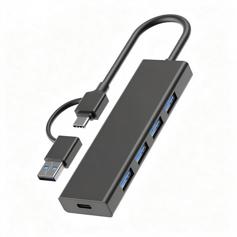 Acer ODK6Z1-Schwarz 5-in-1 USB-Hub, Multiport-Adapter mit 4x USB 3.0 5 Gbps Anschlüssen & Type-C Stromanschluss, 2-in-1 Type-C/USB-A Kabel, ultraschlanker tragbarer Daten-Splitter für Laptop, PC, MacBook, Windows/Linux/macOS