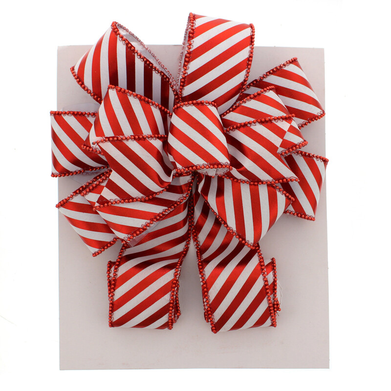 Festive 78Cm Red And White Stripe Bow Tree Topper