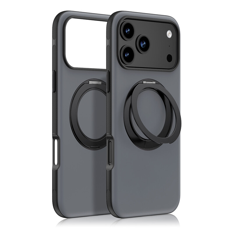 IM-CHEN iPhone 18 Pro Max Hülle, kompatibel mit 17 Pro Max, hautfreundliche Haptik, rutschfester Rahmen, 360° drehbare Ständer-Version, Schwarz, 1 Stück