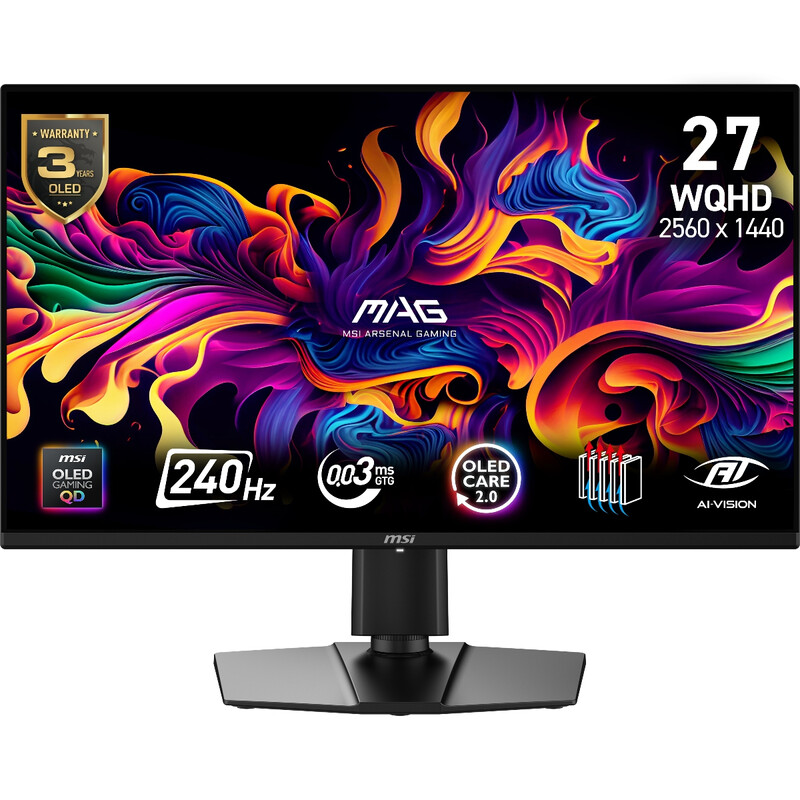 MSI 27" QD-OLED Gaming Monitor - WQHD 2560x1440, 240Hz, 0.03ms, Adaptive-Sync for Ultimate PC Gaming Performance