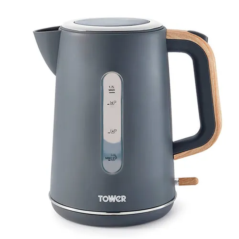 Scandi Kettle, Rapid Boil, 1.7L, 3kW, Grey & Wood-Effect Accents - T10037G