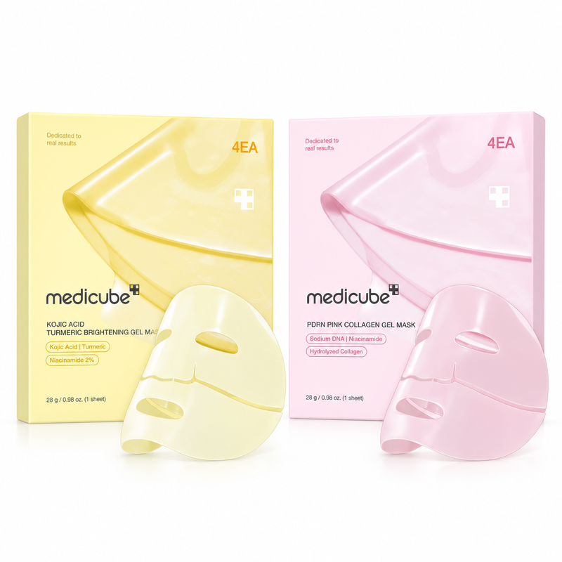 medicube verhelderend en verstevigend gelmasker duo – kojinezuur kurkuma 4 st + PDRN roze collageen 4 st