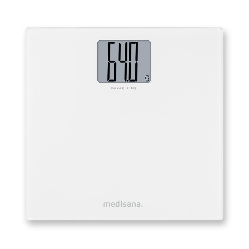 medisana PS 470 XL Glas-Personenwaage – 250 kg Tragkraft, extra großes 71 mm Display, extra weißes Sicherheitsglas, Step-On-Aktivierung, …