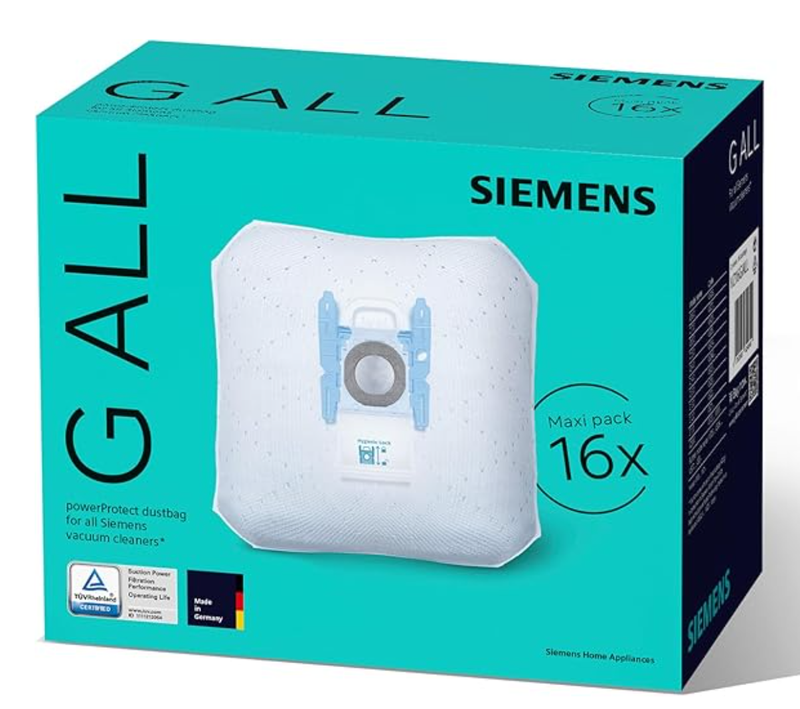 Siemens VZ16GALL Power Pro Tect Staubsaugerbeutel – 16er-Pack mit Verschlussclip, passend für alle Serien außer VS08, VS01