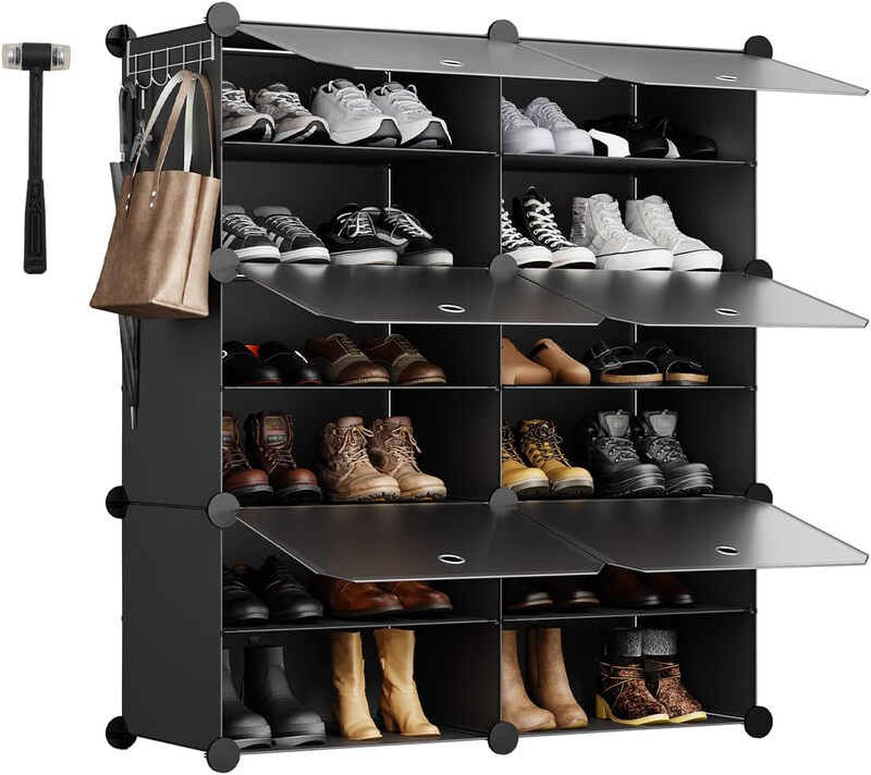Sekey Schuhschrank aus PP, 6 Fächer für bis zu 24 Paar Schuhe, selbstmontiert, großes Familien Schuhregal in Schwarz (84x31x92 cm)
