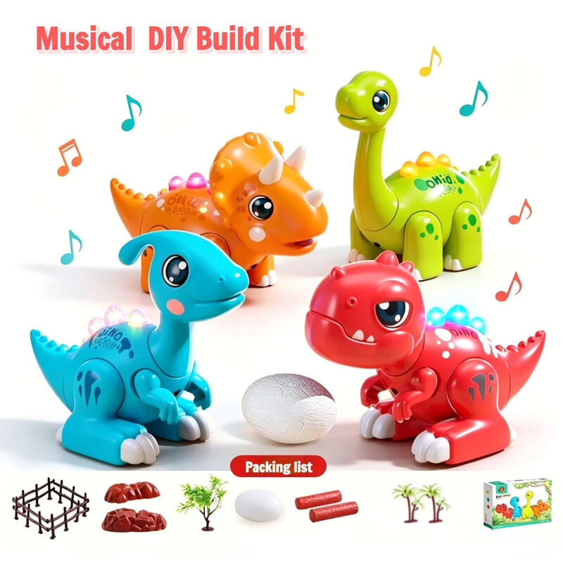 DIY Dinosaurus Speelgoed Bouwset 3-6 Jaar - Uitneembaar STEM Dino Kit met Licht & Muziek, Eenvoudig Klik-ontwerp & Achtergrond Accessoires - Stevig & Duurzaam voor Rollenspel - Verjaardags- & Kerstcadeau voor Kinderen