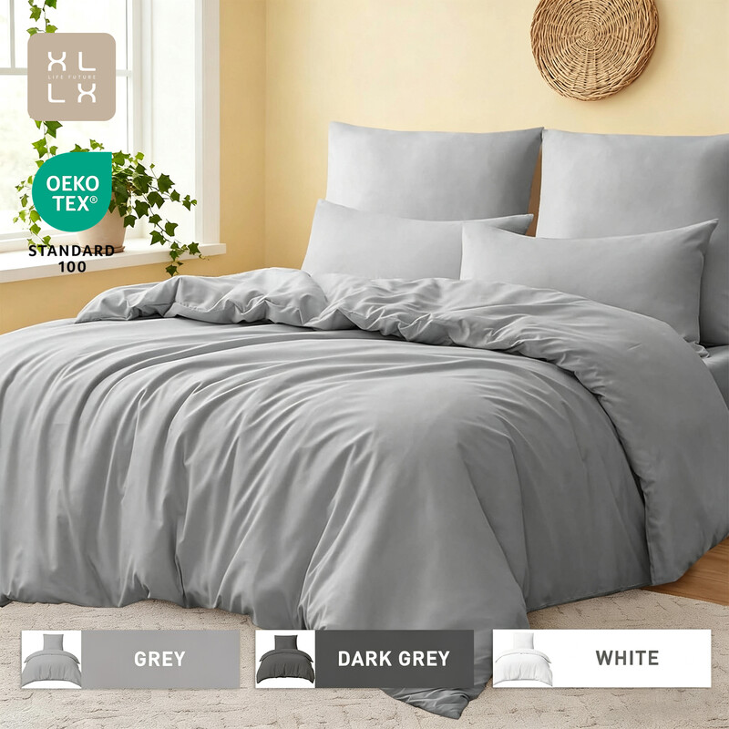XLLX Light Gray Duvet Cover Set, 200x200cm/50x75cmx2 Soft Double Brushed Bedding Set, with Zip, 3 Pieces, Includes 1 Duvet Cover & 2 Pillowcases, NO Comforter
