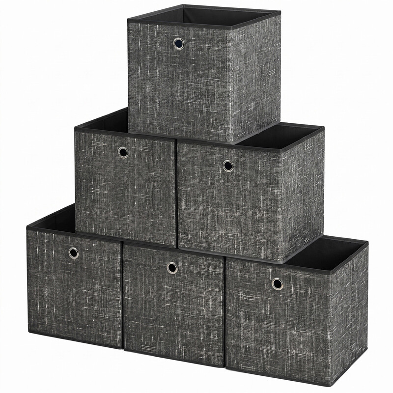 Ochama Ordnungsboxen, 6er Set, aus Vliesstoff mit Griff, 30 x 30 x 30 cm, Organizer Box, für Würfelregal, Faltbox, schwarz