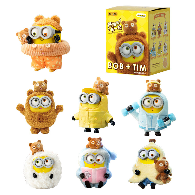 52TOYS Bob-Tim Minions Freunde Zusammen Serie Gummibärchen Plüschanhänger Blind Box Trendspielzeug Einzeln Zufällig