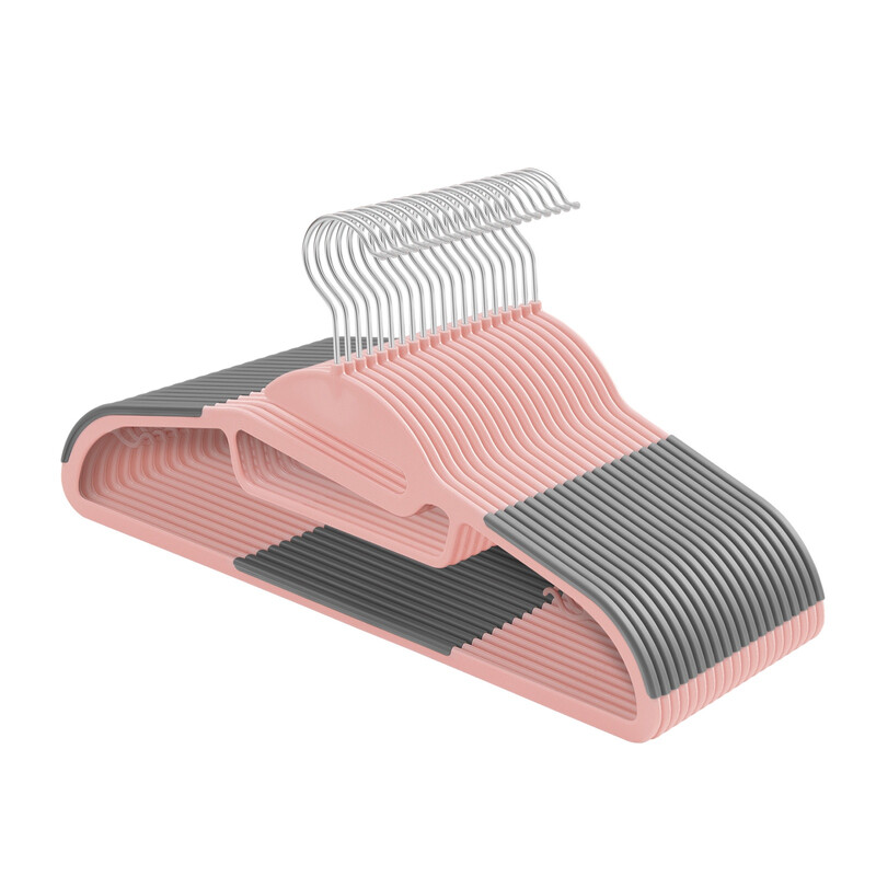 Ochama X Songmics Joyfurnos Set Of 20 Plastic Hangers, Coat Hangers With U-Shaped Opening, Non-Slip, Space-Saving, 0.5 Cm Thick, 41.5 Cm Long, 360° Swivel Hook, Pink And Dark Grey