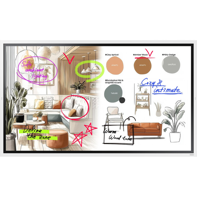 Samsung Flip WM65FX 65" 4K UHD Interaktives Display - 3840 × 2160 VA, IR Multi-Touch, 450 nits, HDMI, Wi-Fi, Bluetooth, Tizen 9.0, Weiß Grau