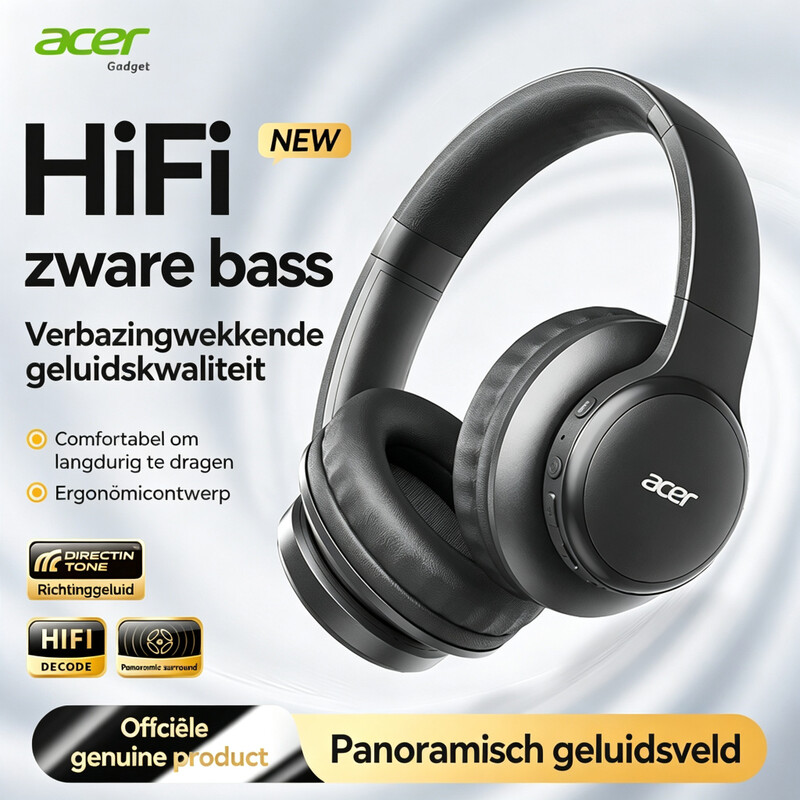 Acer OHR559 OWS draadloze koptelefoon, stijlvol ontwerp, ACS Spatial Audio, super lange stand-by, Bluetooth 5.3, grote drivers, draagbaar en opvouwbaar, lage-latentie modus voor gaming, HD-gesprekken, Spatial Audio, geweldig kerstcadeau, Type-C oplaadpoor