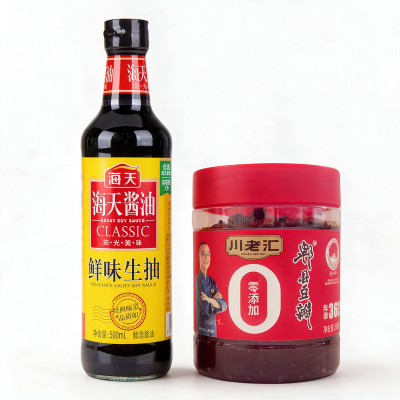 HADAY helle Sojasauce mit Umami-Geschmack + Chuan Lao Hui Saubohnenpaste Kombipackung