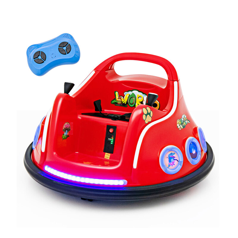 Costway 12 V elektrische kinderauto, 360 graden rotatie, met muziek, verlichting en afstandsbediening, rood