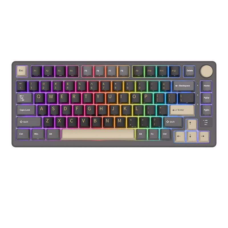 RK ROYAL KLUDGE M75 Phantom Mechanisch Toetsenbord met OLED Smart Display en Volumeknop, 2.4 G/USB-C/BT Gasket Mounted 75% Layout Draadloos Gaming Toetsenbord met 81 Toetsen, RGB Achtergrondverlichting, Hot-Swappable Cream Switch