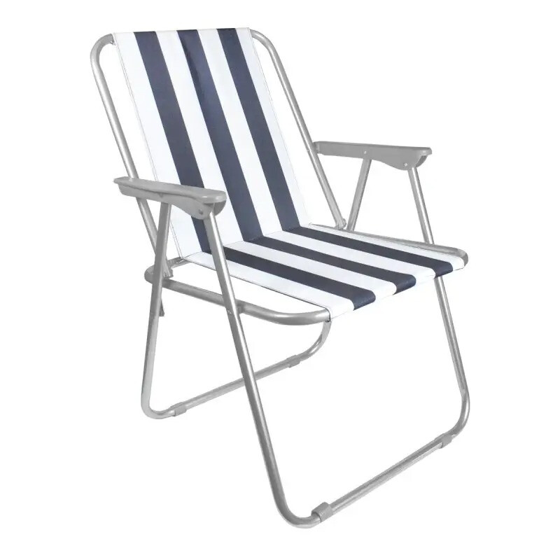 Folding Beach Deck Chair - Blue Stripe - Pack of 1 - Metal Outdoor Patio Seat Lightwe