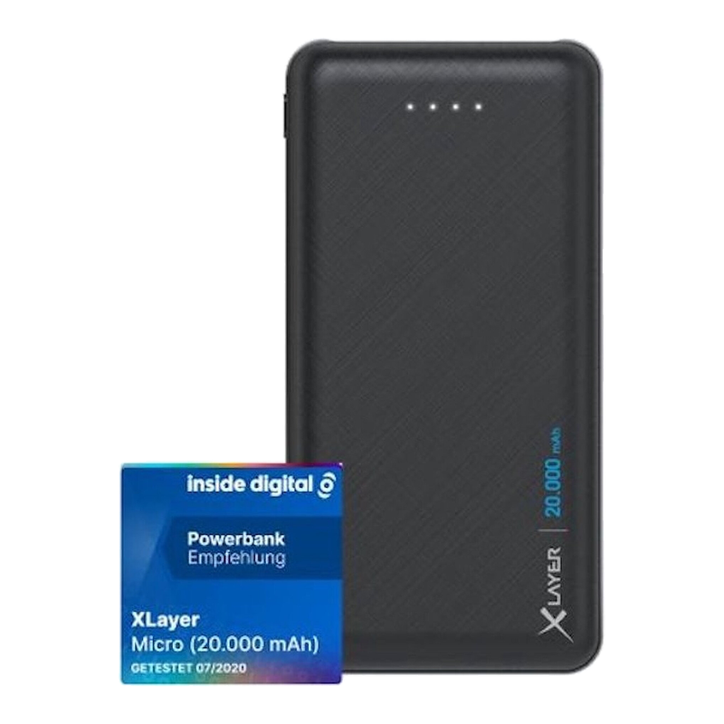 XLayer Powerbank Micro Black Edition - 20000 mAh LiPo - 2 x USB - 1 x USB-C - Zwart