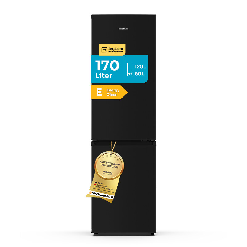 Heinrich's koel-vriescombinatie 170 liter, XXL, koelkast met vriezer, koelkastinhoud 120 L, vriesvak 50 L, stil 40 dB, grote vriesbakken, (energieklasse E, zwart)