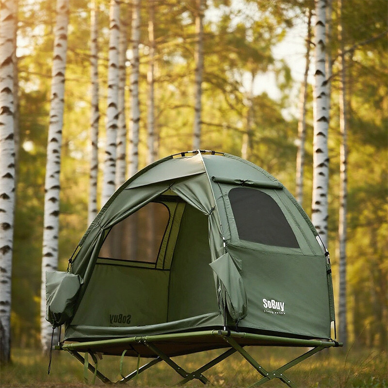 SoBuy Campingzelt Einzelzelt mit Lampenhaken und Schuhaufbewahrungstaschen 2-in-1-Zelt 1 Person praktische Grün BHT ca. 193 × 160 × 86 cm