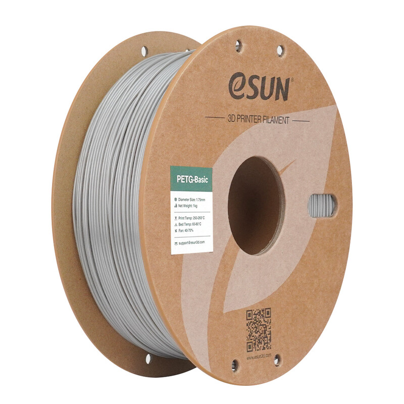 eSUN PETG-Basic Silber 3D-Filament 1,75 mm, Hochgeschwindigkeitsdruck, Kosteneffizientes Einstiegs-3D-Druckmaterial 1 kg (2,2 lbs) Karton-Spule