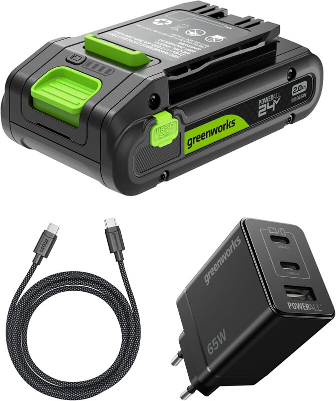 Greenworks 24 V Starter-Kit 1x 2 Ah HP USB-Akku + 65 W Ladegerät + 100 W 1 m Kabel