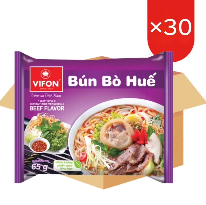 VIFON Instant-Reisnudeln Rindfleisch Hue-Stil (Bún Bò Huế) 30x65 g