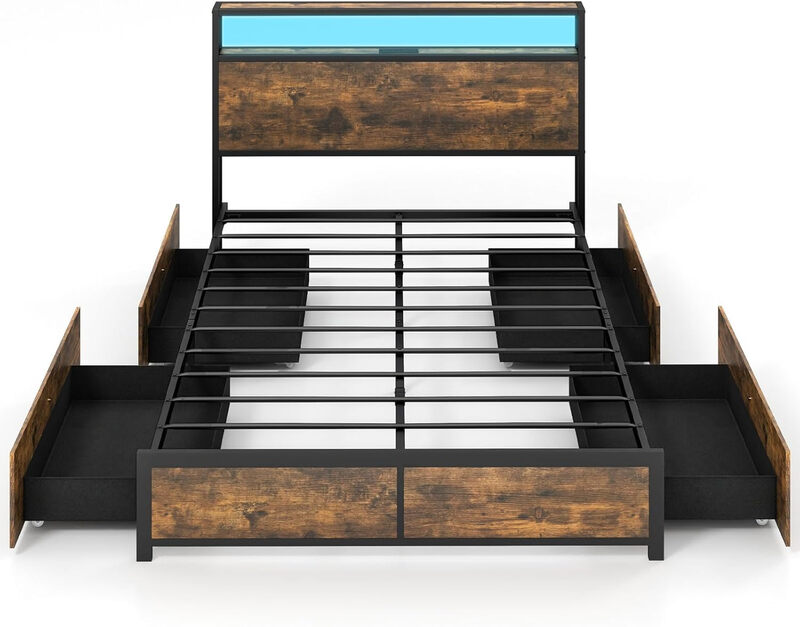 Costway Bed Frame with LED Lights Headboard-Double Size