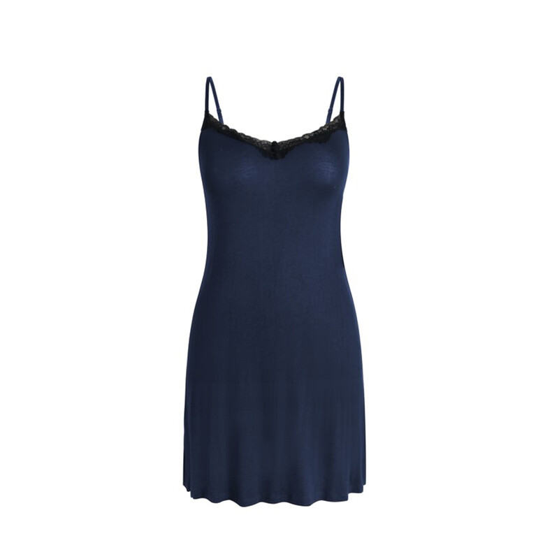 collar narrow lace v-neck navy suspender dress S