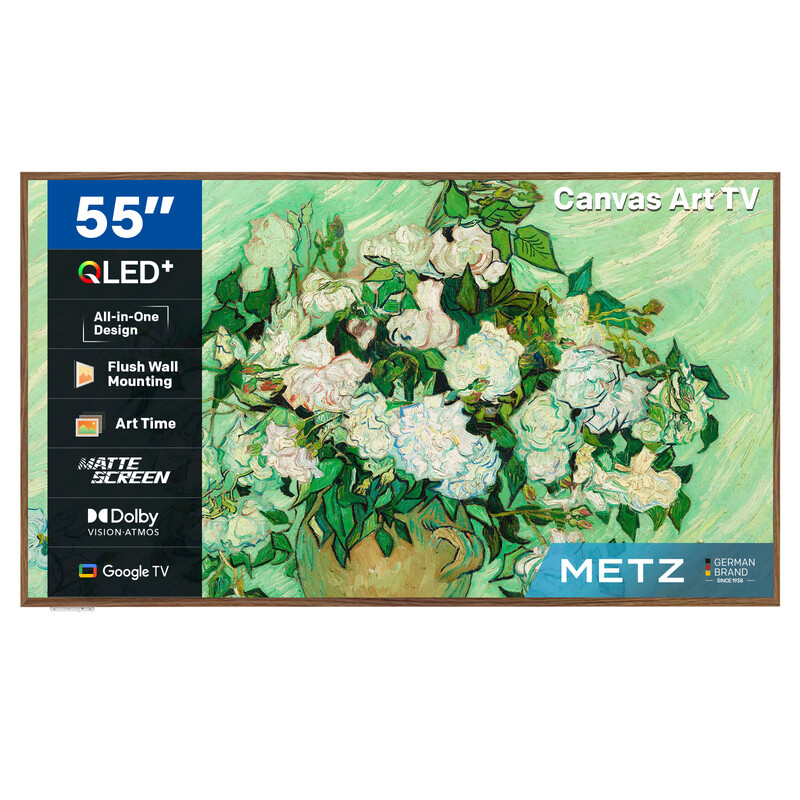METZ Lifestyle TV 55MUE7800Z 55-inch UHD smart-tv met Google TV, QLED+, ultradun unibody-ontwerp, mat scherm, HDR10+, Dolby Vision, Dolby Atmos, Eye Care (Energy Efficiency F) Sierlijst apart verkrijgbaar