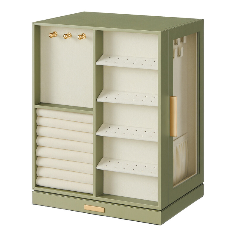 Ochama Joyfurnos Jewellery Box 360° Rotating, Jewellery Organiser With 5 Drawers, Jewellery Display Case, Glass Window, Spacious, Vertical Jewellery Storage, Open Design, Great Gift, Laurel Green