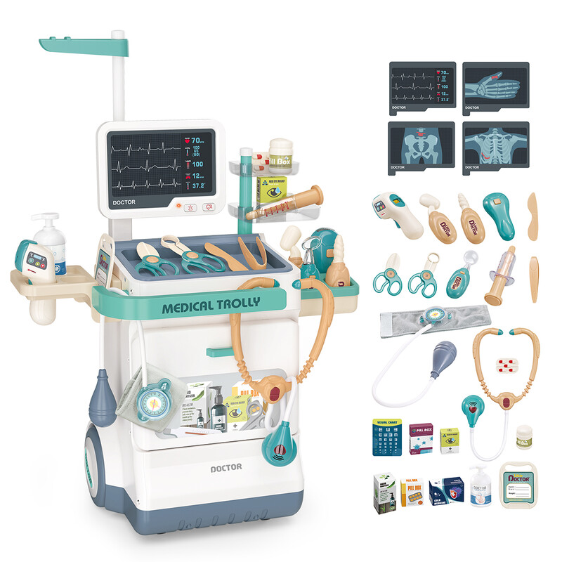 Medical Treatment Table with X-ray Screen & ECG Combo Set (with Light and Sound Effects, 4 AG10 + 4 AG13 Button Batteries Included, 2 AAA Batteries Not Included)