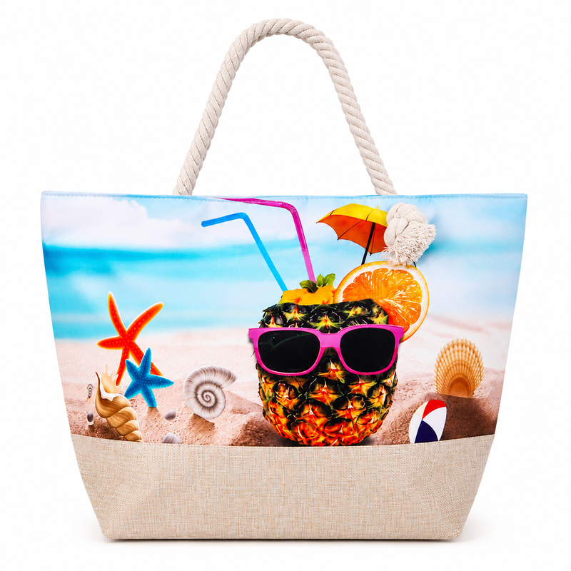 Tote Bag mit tropischem Stranddruck und Seilgriffen 1 Stück