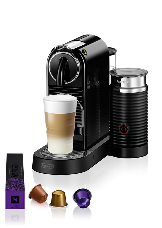 NESPRESSO DE’LONGHI CitiZ & Milk Schwarz Original Kapselmaschine | inkl. Aeroccino Milchaufschäumer | 25 Sek. Aufheizzeit | 2 Tassengrößen …