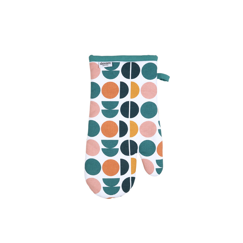 Single Oven Glove Retro Spot 100% Cotton Cotton Teal/Peach