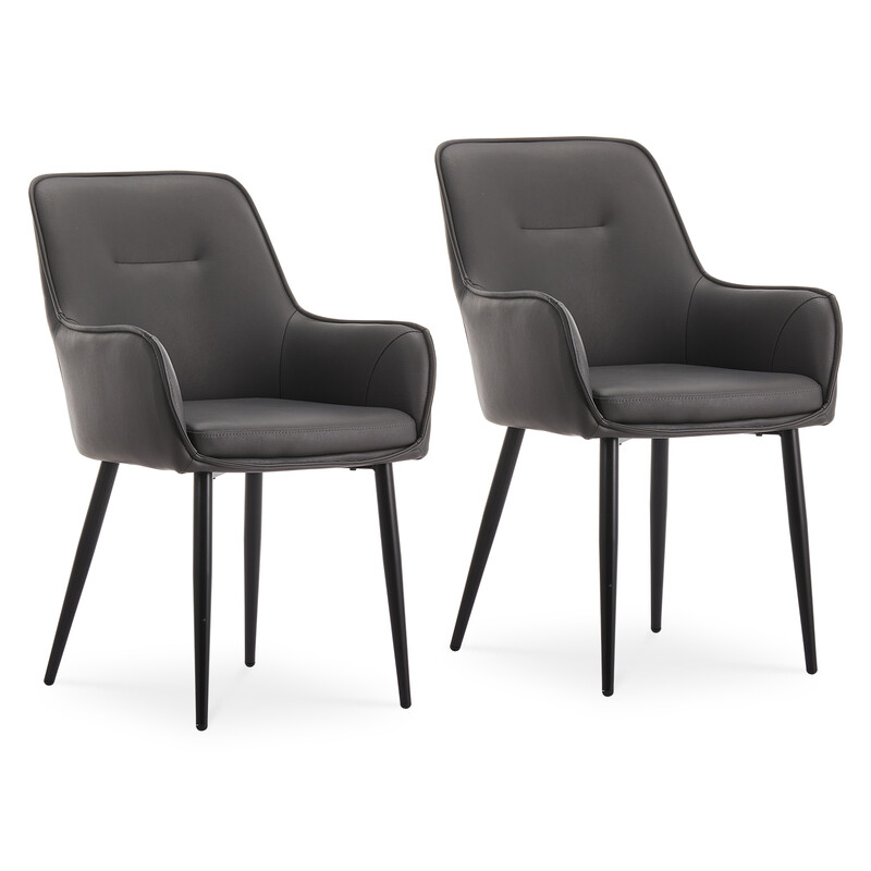 CLIPOP Occasional Dining Chairs Set of 2 Faux Leather Padded Kitchen Chair Accent Armchair with Backrest and Metal Legs, Lounge Living Room Reception Chairs 0224 grey 56*50*89 cm