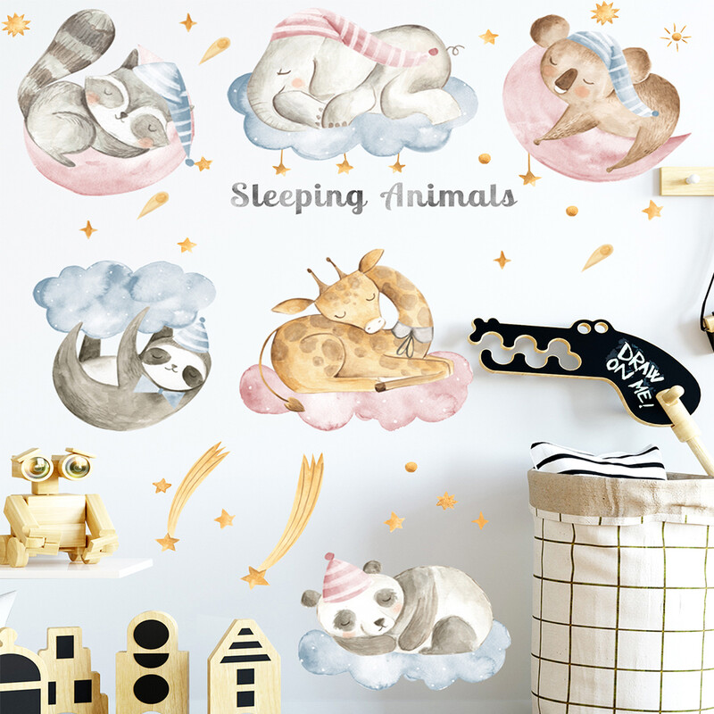 Super Cute Animals Tree Panda Koala Otter Deer Bear Monkey Peel and Stick Wall Sticke