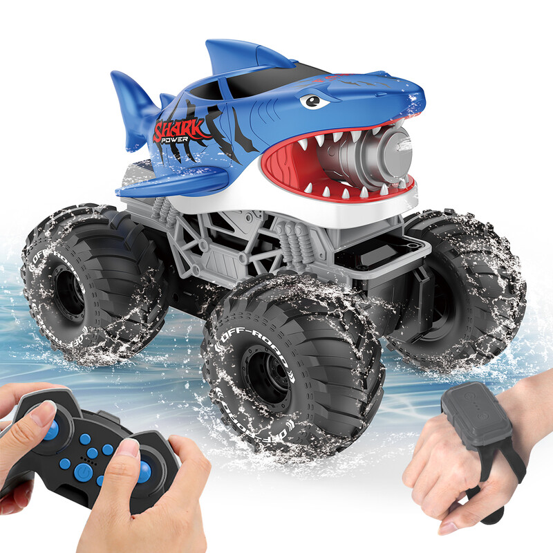 2.4G Dual Control Shark RC Car, Waterproof with Water Spray & 360° Stunt Function, Gift Toy for Boys and Girls.