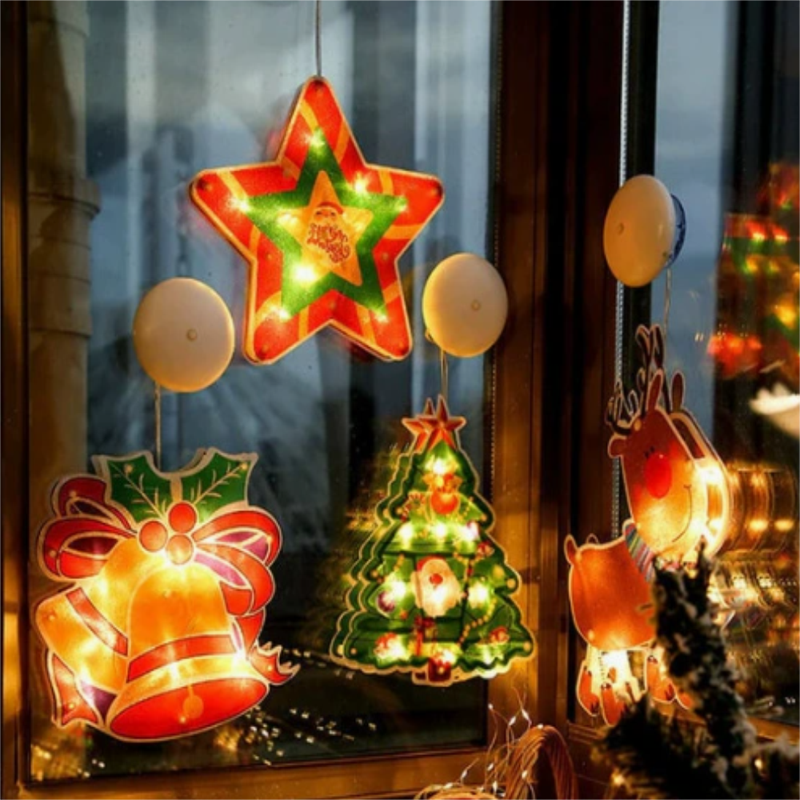 Huacan vijfpuntsster + kerstboom + rendier + belletje, set van 4