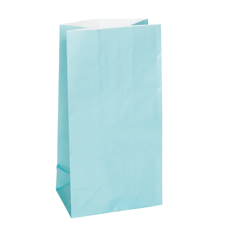 Unique Paper Party Bags, Light Blue, 12 pack
