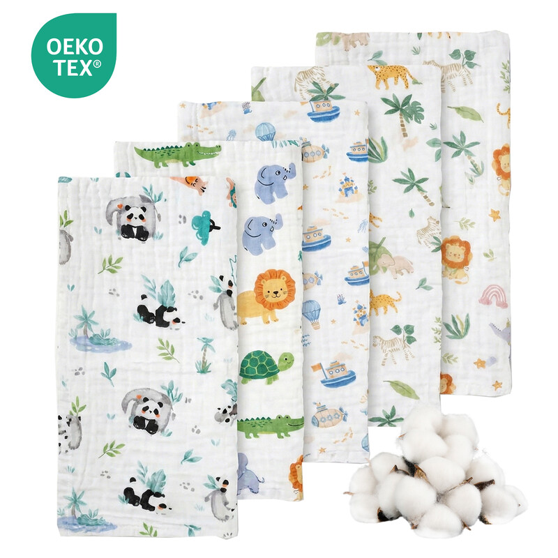 Towels， Muslin Cloths for Baby， 5 Pack Burp Cloths for Baby，100% Cotton 6 Layers Abso