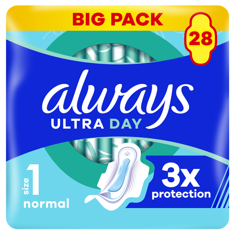 Always Ultra (Maat 1) Normaal met Vleugels, Ultra Day Maandverband, Voordeelverpakkingen - 28 stuks