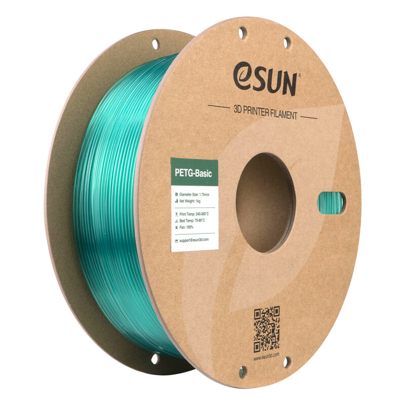 eSUN PETG-Basic Transparant Lichtgroen 3D Filament 1,75 mm, Hoge Snelheid Printen, Kosteneffectief Inlopmateriaal Voor 3D Printen 1 kg (2,2 lbs) Kartonnen Spoel