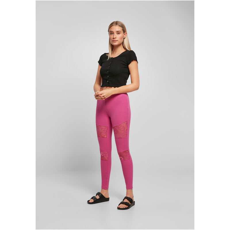 Urban Classics Damen-Leggings mit Spitzen-Einsätzen Flieder S