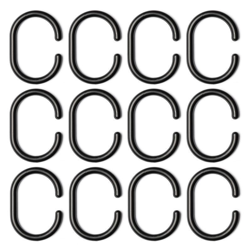 Shower Curtain Rings C Shape Black 12pcs