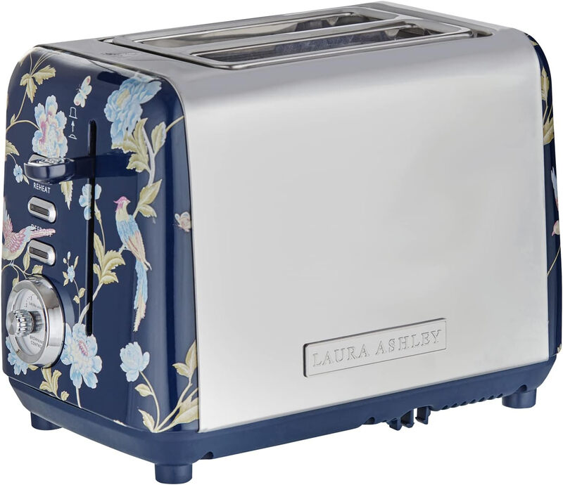 VQ Laura Ashley Retro 2 Slice Toaster, Warming Rack, Wide Slots, Hand-Applied Elveden