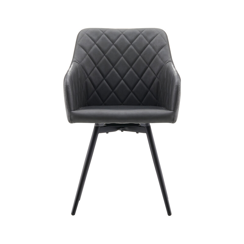 CLIPOP Faux Leather Dining Chairs, Set of 2, 360 °Swivel Upholstered Kitchen Chairs Armchair with Backrest and Metal Legs for Home Office Bedroom Living Room Lounge 0588 deep grey 54.5*60*84 cm